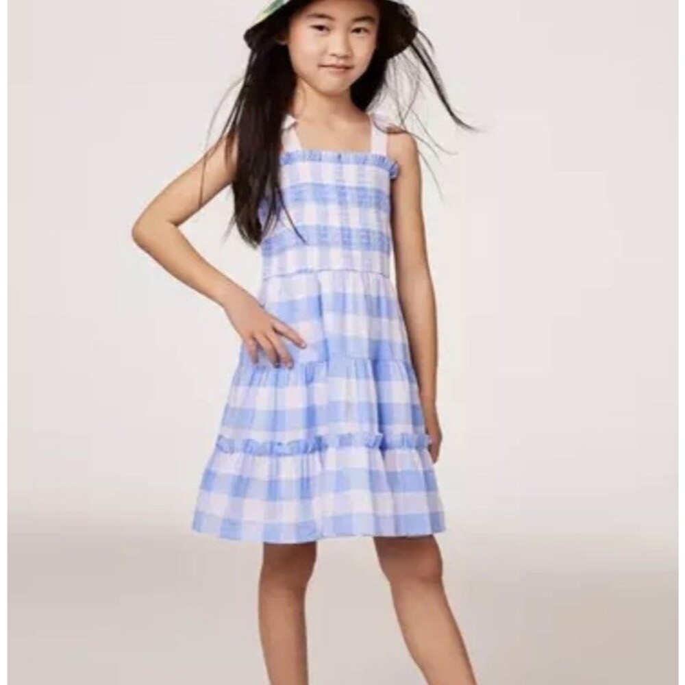 Janie and Jack Gingham Smocked Sundress Girls Size 10 Blue Columbo Lined